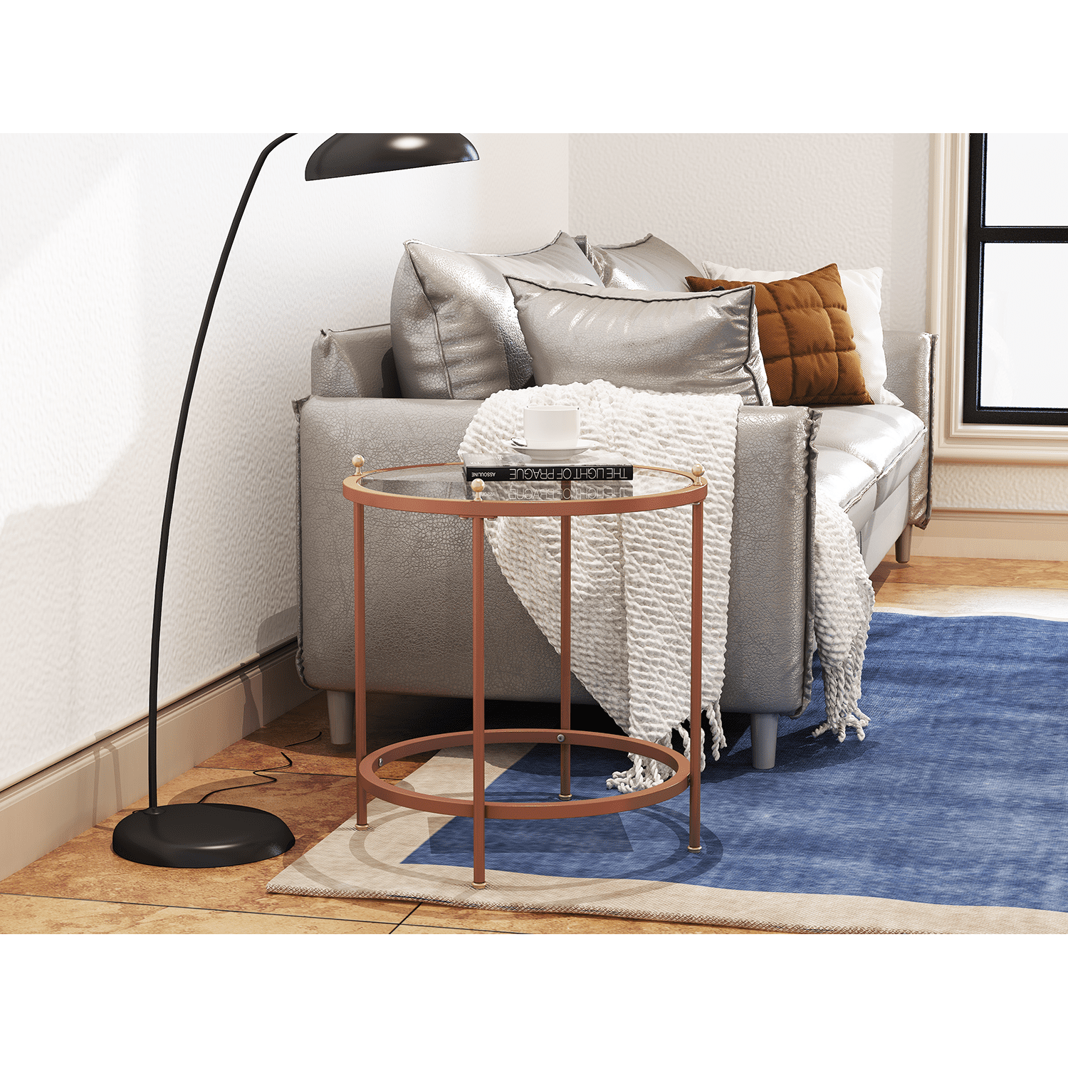 Kepooman 21.60" Coffee Table, Carbon Steel Coffee Table for Office, Sofa Center Table for Living Room, Rose Gold