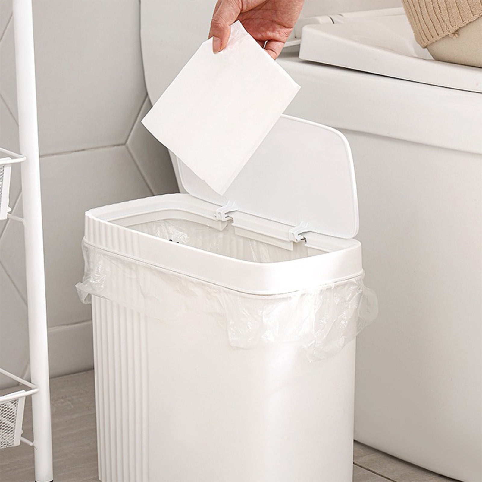 under $5 Fufafayo Trash Can with Lid, Small Bathroom Trash Can Wastebasket, Slim Garbage Can with Inner Bucket, Press Top Lid Garbage Container Bin for Kitchen, Home, Office, Bedroom