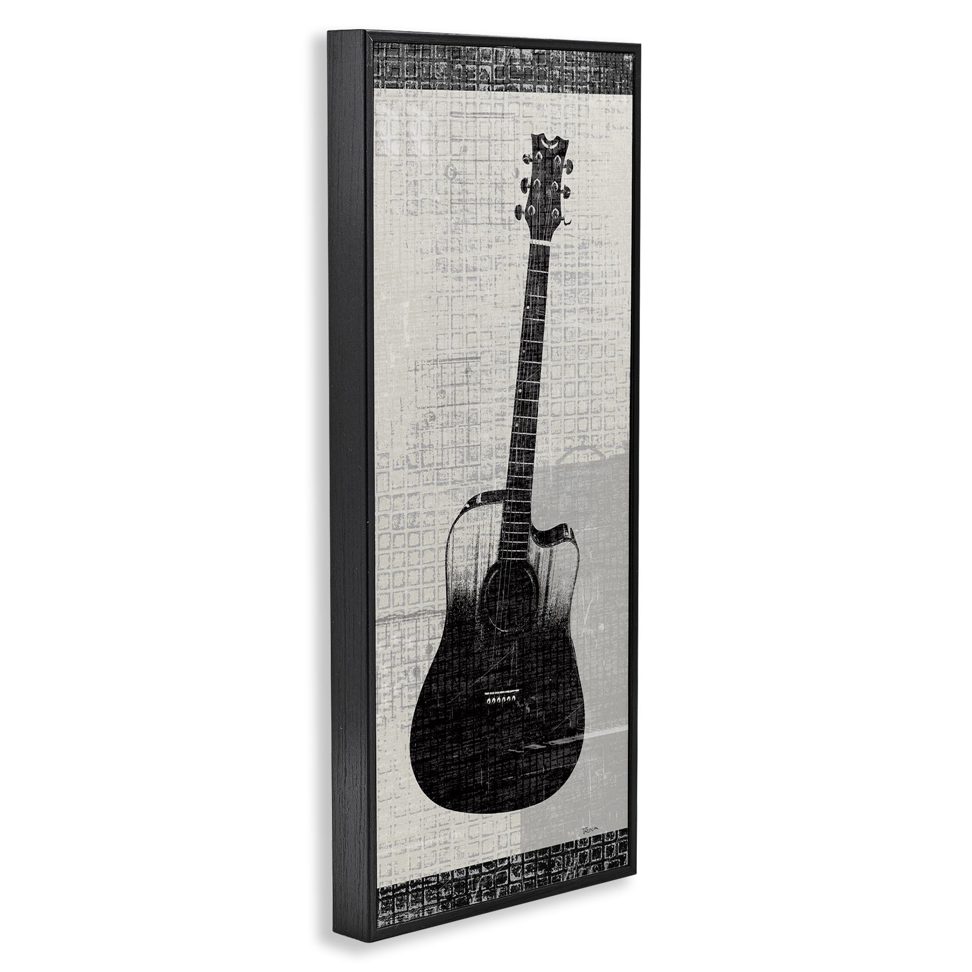 Stupell Industries Patterned Acoustic Guitar Performing Arts Painting Black Framed Art Print Wall Art, 10 x 24