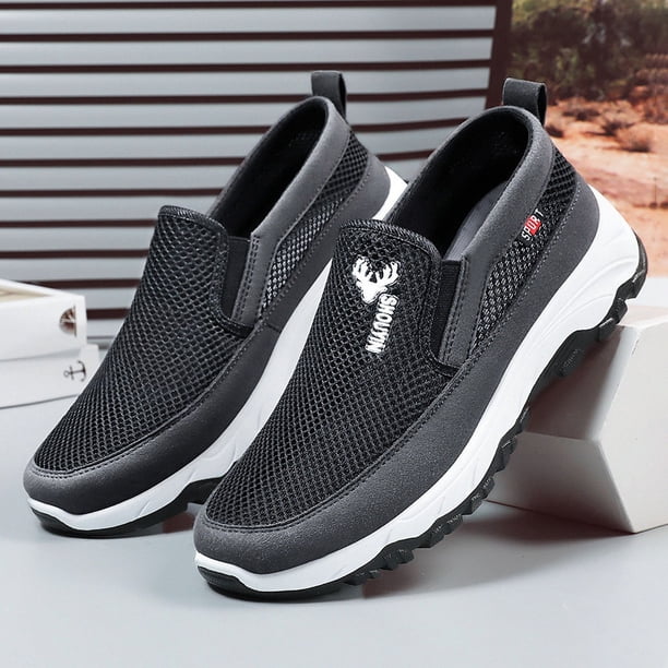 Zapatos casuales de malla de verano para hombre, sin cordones, antideslizantes, resistentes al desgaste, cómodos, transpirables, para personas de mediana edad y mayores