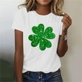 thumbnail image 2 of Dark Green Sparkle T Shirt St Patricks Day Glitter Clover Graphic Tees Short Sleeve Black Tops Elegant Irish Blouse, 2 of 6