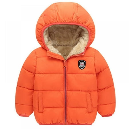 

Kids Winter Hooded Clothes Zipper Hoodie Coat Solid Color Long Sleeve Plush Warm Jacket for Baby Boys Girls Infants Toddlers