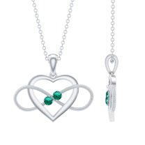 Rosec Jewels Infinity Heart Pendant with Emerald (AAA Quality, Chain included) - Ready to Gift Necklace for Valentines, 10K White Gold