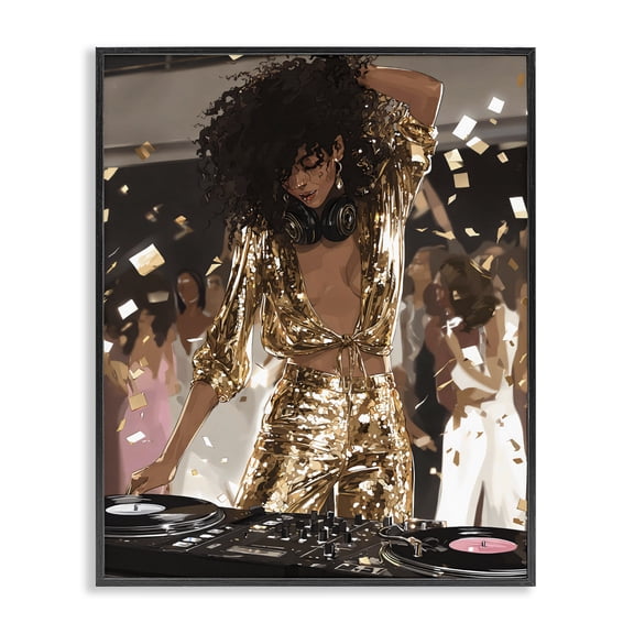 Stupell Industries Shimmering DJ in Sequins Black Framed Giclee Art, design by Franklyn Gregory