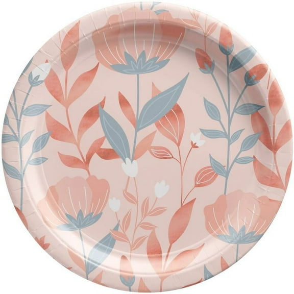 Rose Gold Floral Metallic 6.75-inch Paper Plates 20 Per Pack