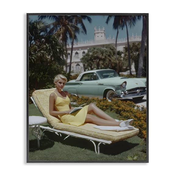 Stupell Industries Vintage Sunbathing Woman Black Framed Giclee Art, design by Franklyn Gregory