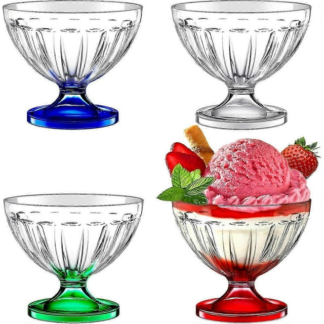 4 Pcs Ice Cream Bowls 8.5 oz Colorful Clear Acrylic Dessert Bowls Dessert Cups