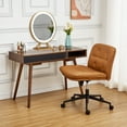 thumbnail image 2 of Chaise Croisée, Chaise de Bureau pour s'Asseoir en Tailleur, Chaise de Bureau Sans Accoudoirs avec Roulettes, Chaise Pivotante pour Coiffeuse, Siège Élargi, Hauteur Ajustable, Brun, 2 of 8