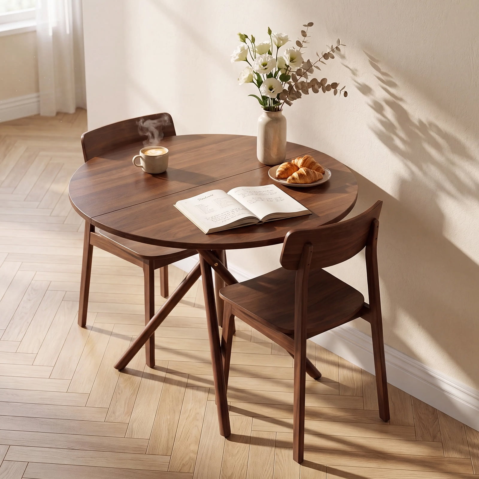 37.4 Inch Round Dining Table for 4-6 People, Cross X Metal Leg Kitchen Dinner Table with Adjustable Foot Pads, Easy Assembly Small Space Dining Room Table, Walnut
