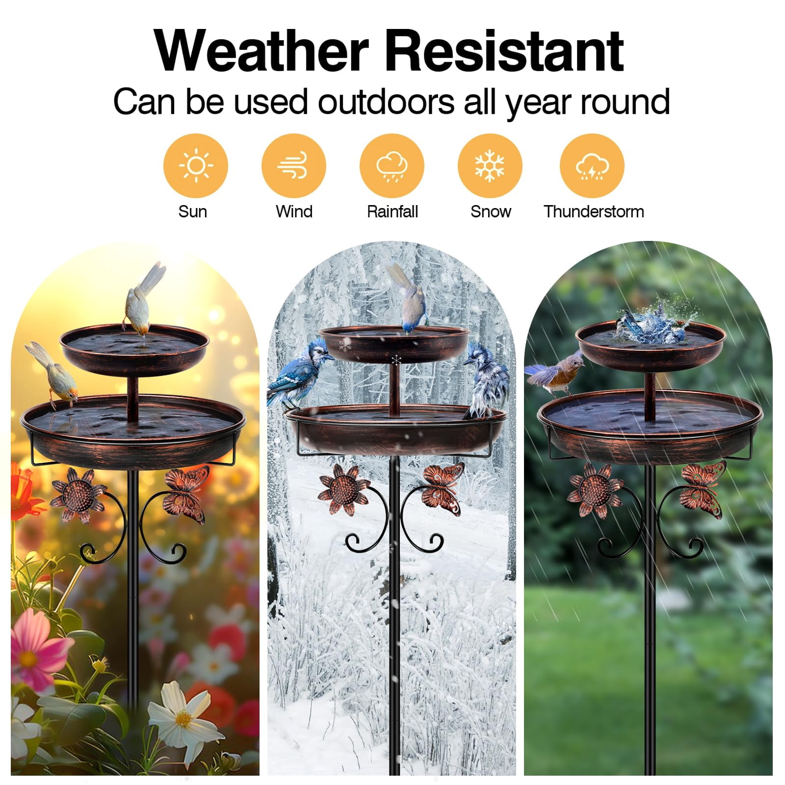 Bird Bath for Outside, 45In Vintage Freestanding Birdbaths for Outdoors, Double Metal Bird Bath Feeder Bowls for Garden Patio Yard Lawn Decor