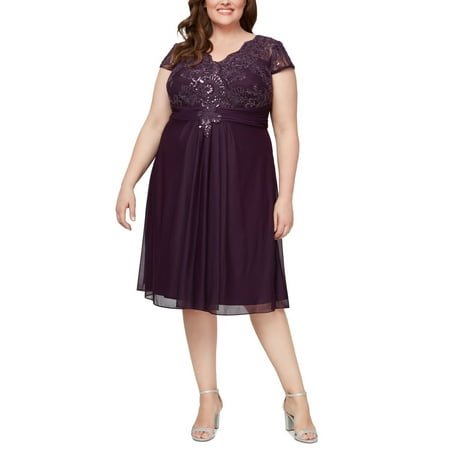 Alex Evenings Plus Size Embellished Cap-Sleeve Dress