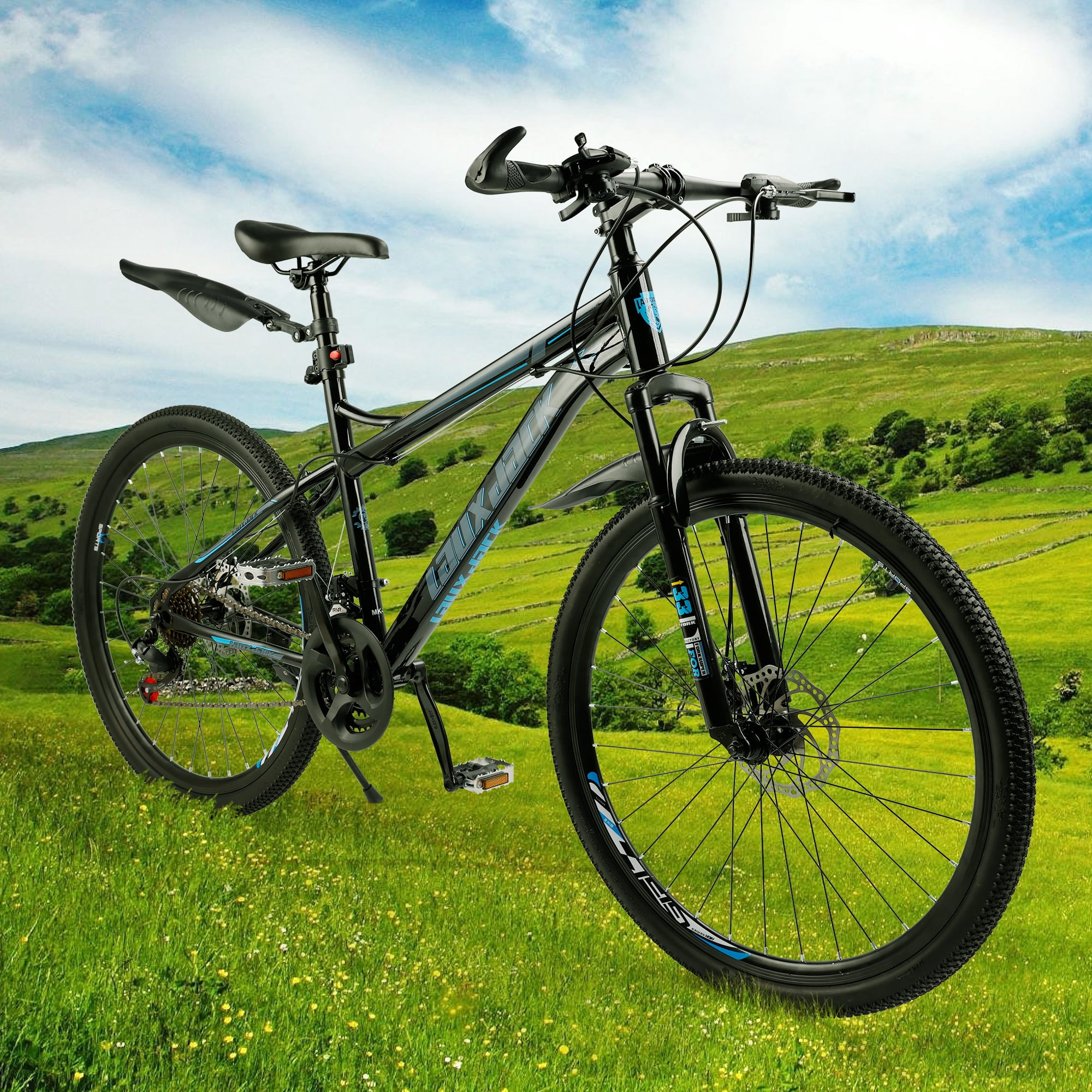 26 Inch Front Suspension Mens Mountain Bike, Shimano 21 Speed, Dual Disc Brake Bike for Men Womens Teen Adult Bicycle With Bike Lock And Air Pump