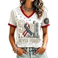 thumbnail image 2 of 9/11 25th Anniversary Shirt Womens WE Will Never Forget Tee Shirts | Lightweight Fabric, V Neck Short Sleeve Tops, American Flag, 2001-2026 25Th Anniversary Tops, Patriotic Honor Tee Shirt White,S, 2 of 4