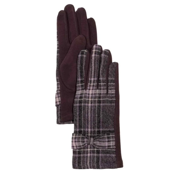 Womens Purple Plaid Bow Stretch Fit Texting & Tech Touchscreen Gloves