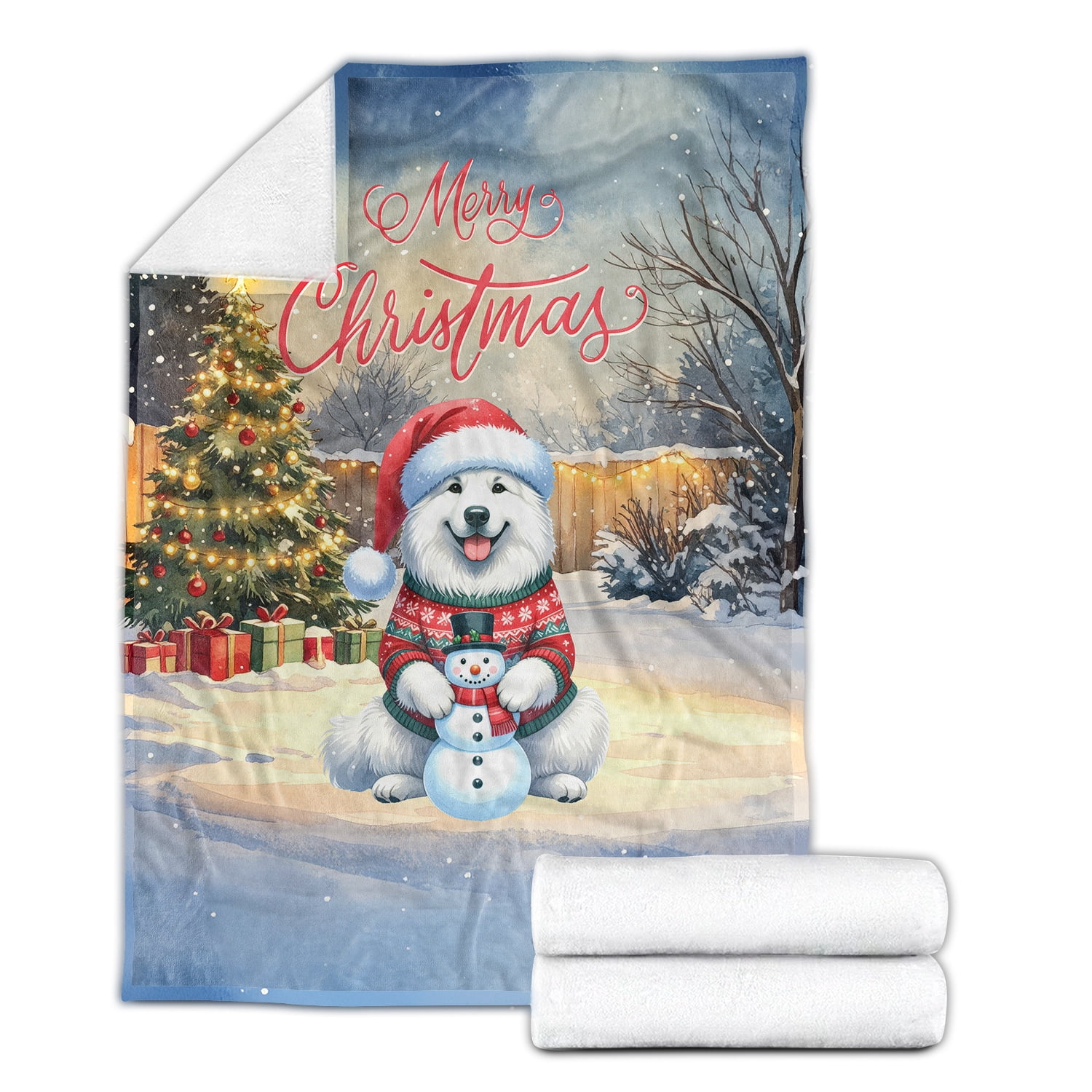Merry Christmas Woofmas Xmas Noel Great Pyrenees Santa Snowman Cozy Fleece Blanket Pyr Dog Lover Warm Soft Throw Blanket - 13016