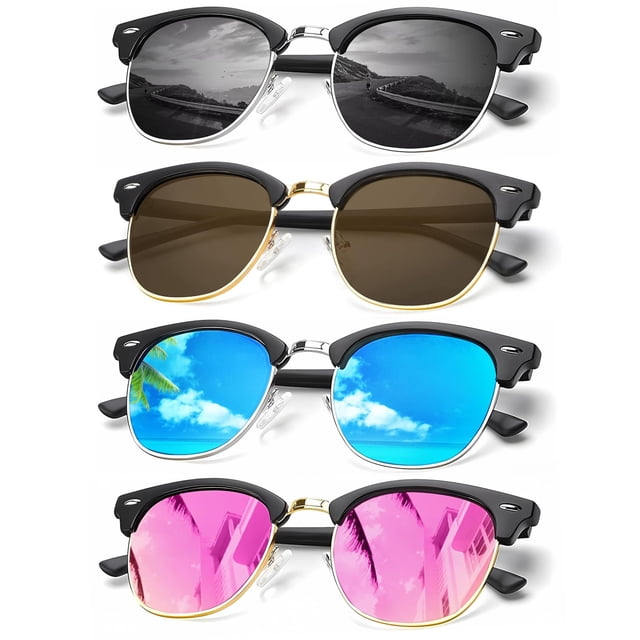 Gafas de sol KALIYADI Polarizadas Retro Semi-Aro para Hombre