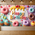 thumbnail image 5 of Yatrandify Decorative Design Happy Birthday Banner Colorful Theme Birthday Party Donut Decoration for Kids Party Event Celebration Decoration, 5 of 8