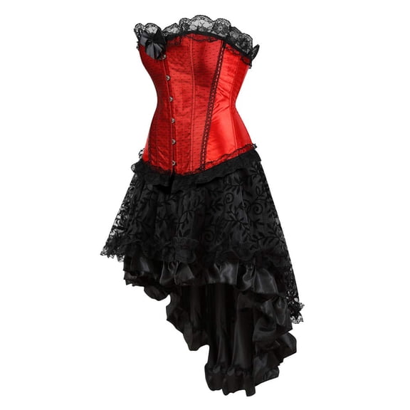 Grebrafan Floral Lace Corsets Bustiers with Burlesque Skirt Women 3XL Red