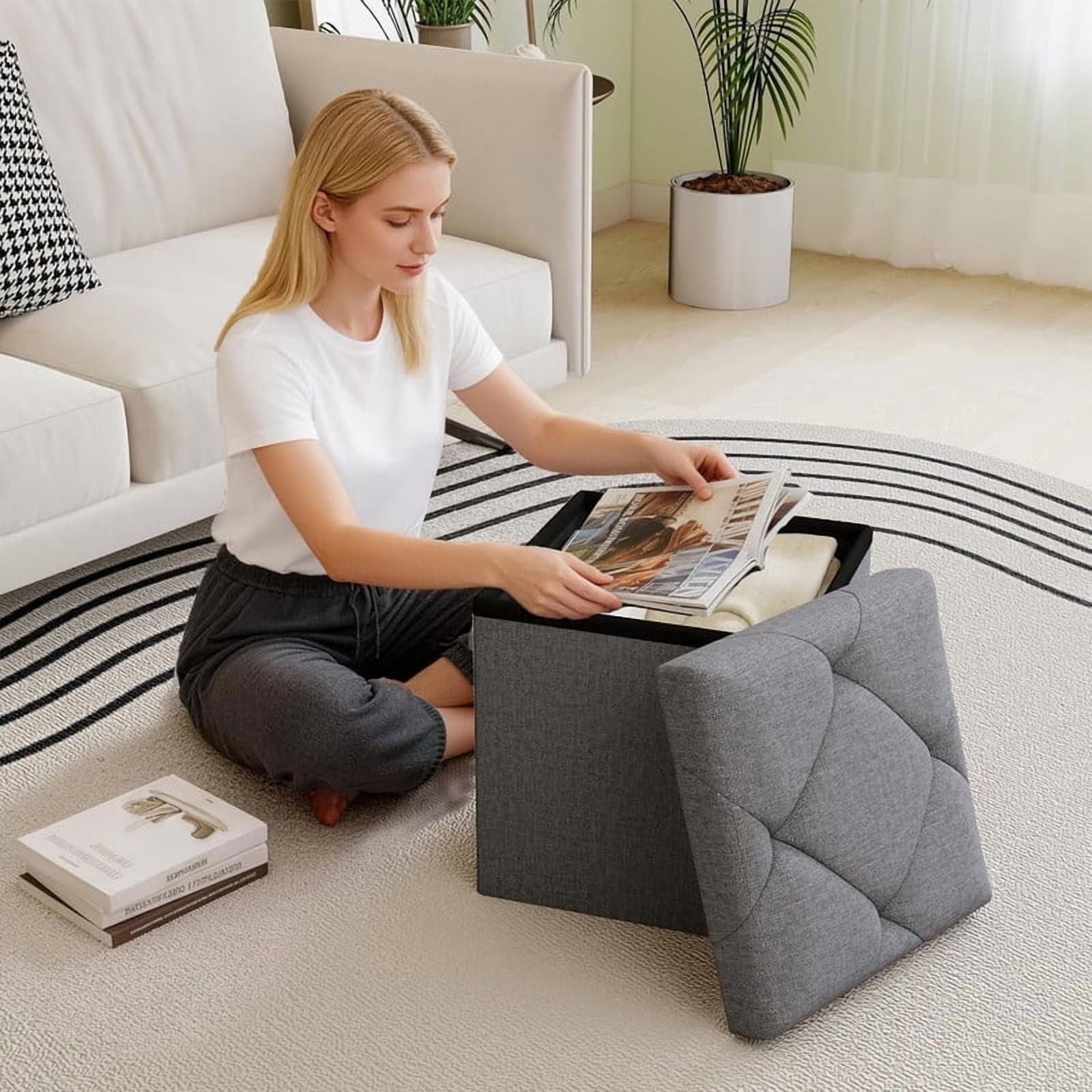 15'' W Storage Ottoman Bench, Folding Storage Bench Ottoman, for Bedroom, Living Room, and Utility Room
