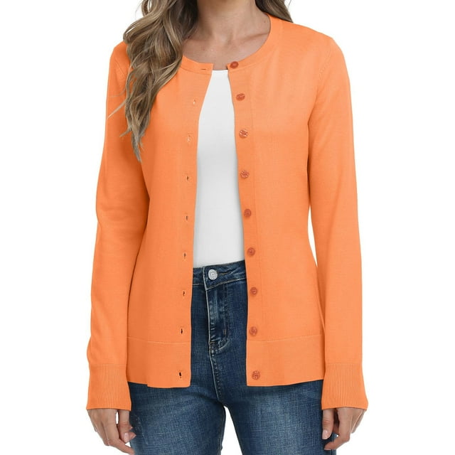 FAIWAD Cardigan à Manches Longues pour Femmes Col Rond Boutonné Chandail Tricoté Classique Couleur Unie