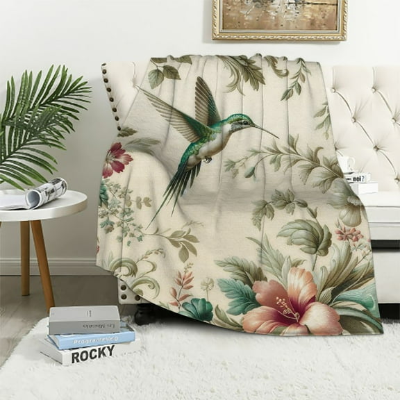Orinice Hummingbird Flowers Foliage Warm Lightweight Blanket Soft Fleece Throw Blanket for All Seasons, Living Room Sofa Decor, Cow Gifts - Multiple Sizes Available 40x50in