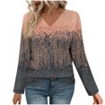 thumbnail image 3 of Craaazy Women's Fashion Printed Fall Tunics Long Gifts Sleeve Tops Cross V Neck Shirts Loose Casual Blouses with Decor Button, 3 of 6