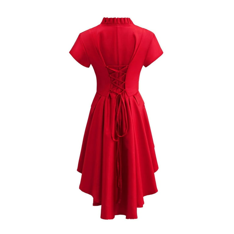 DailyTrove Women's Asymmetric Hem Midi Dress-Short  Sleeve-High-Low-Polyester Blend-for Cocktail Party/Night Out-Unique Asymmetric  Design