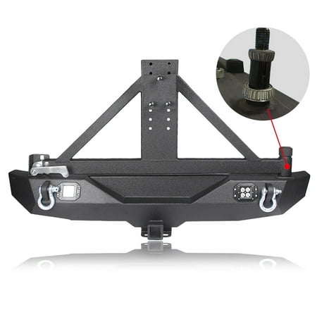 Jeep Bumper Tire Carrier - GZYF Off Road Jeep Rear Bumper for Jeep Wrangler JK with Tire Carrier & LED Lights & Hitch & 2 D-Rings