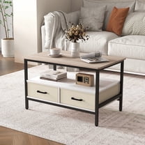 JOIVI 2-Tier Coffee Table with Storage Shelf and 2 Drawers, 31.5" Rectangular Center Table Wood Top for Living Room
