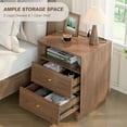 thumbnail image 6 of Night Stand With Charging Station, Mid Century Modern End Table, 19'' Wide Wood Bedside Table With 2 Storage Drawers For Bedroom, Walnut Brown, 6 of 10