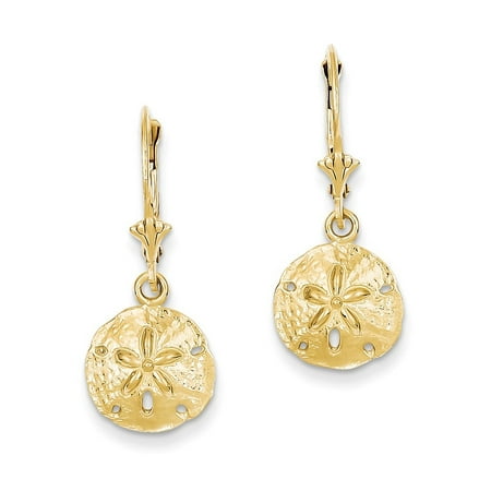 14k Yellow Gold Sand Dollar Sea Star Starfish Leverback Earrings Lever Back Drop Dangle Animal Life