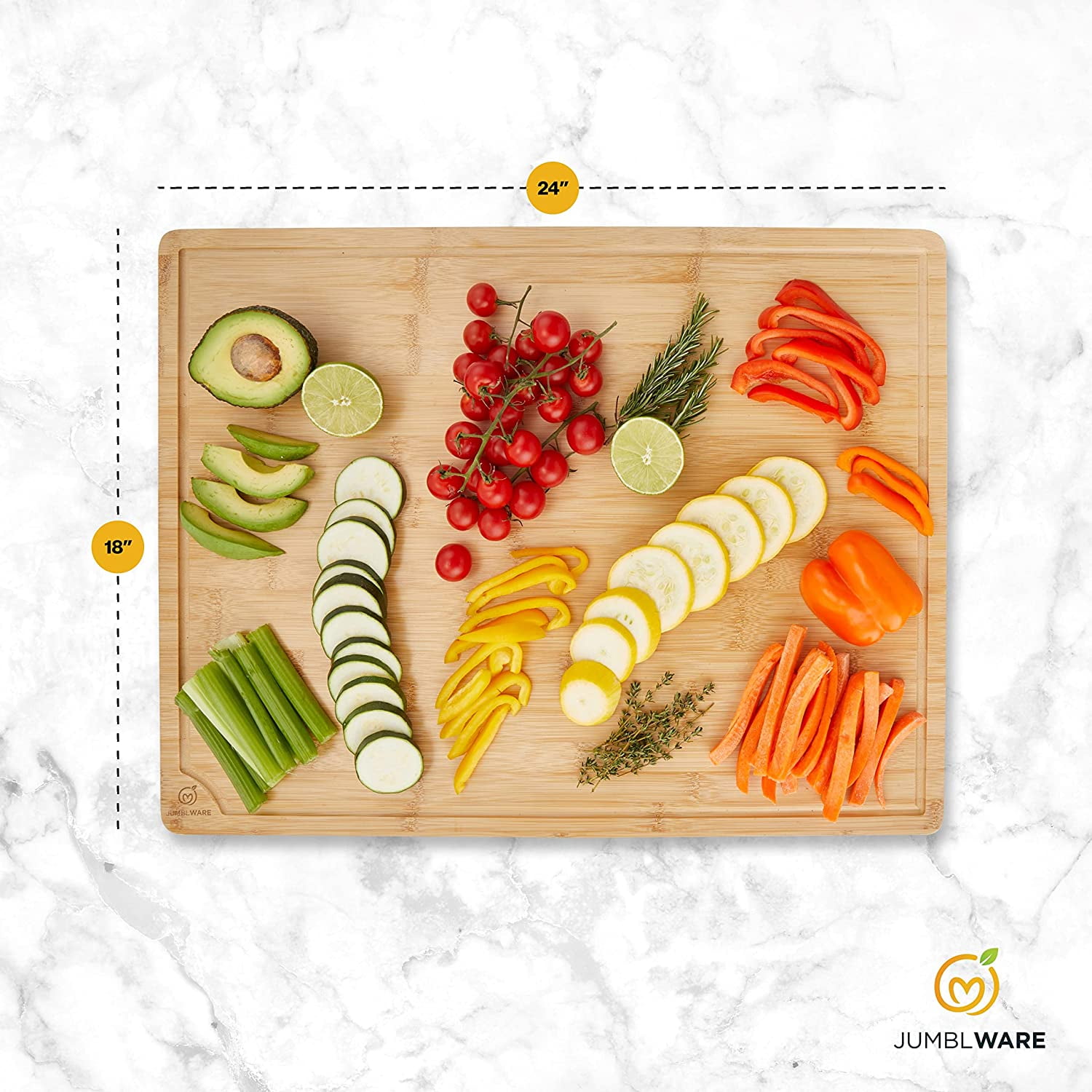 JumblWare Bamboo Cutting Board, 18x24 Large Wooden Chopping Block Tray W/Handles
