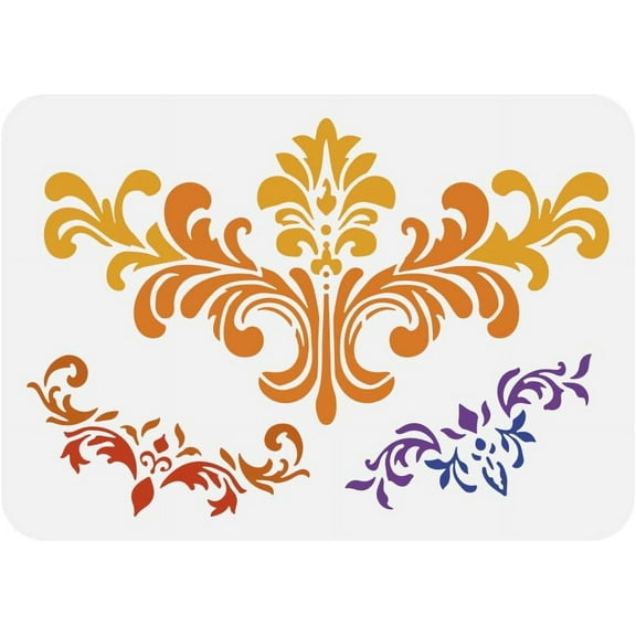 Damask Border Painting Stencil 8.3x11.7inch Floral Pattern Drawing Template Damask Stencil for Painting Decorative Corner Template for Home Wall Tile Floor Furniture Decoration