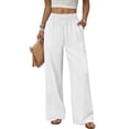 thumbnail image 3 of Women Palazzo Pants Summer Flowy Wide Leg High Waist Lounge Trousers with Pockets 2026 Casual Beach Vacation White S, 3 of 10