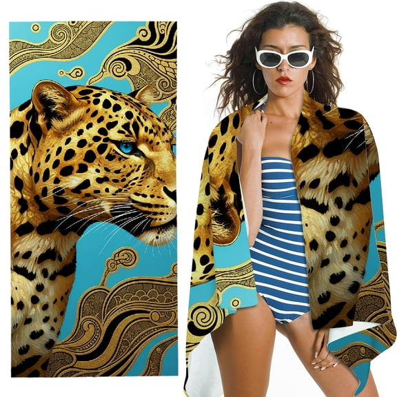 RKSupls Teal Abstract Marble Leopard Oversized Microfiber Beach Towel - Ultra-Soft Microfiber , for Bathroom, beach, Soft Super Absorbent- 30x60 in
