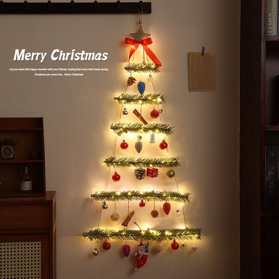 Gcvizuso Christmas Tree, Christmas Tree Decorations, With Lamp Wooden Wall Hanging Decoration Christmas Tree, Sparks Of Fire Wood Color With Christmas Decoration Hanging Wall