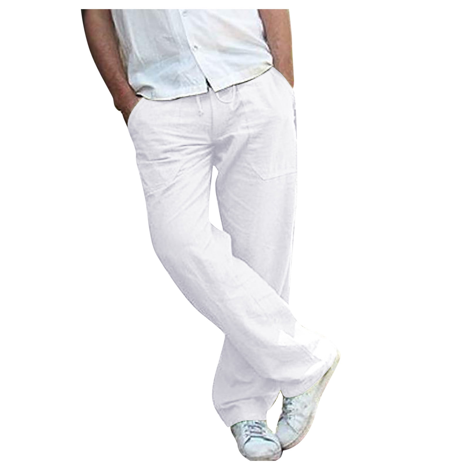 Mens Loose Casual Summer Simple Pant Cotton Linen Pockets Sports Trousers M-XXXL