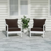 WestinTrends Avalon Outdoor Modern HDPE Patio Club Chairs with Deep Seat Cushions (Set of 2), White/Brown