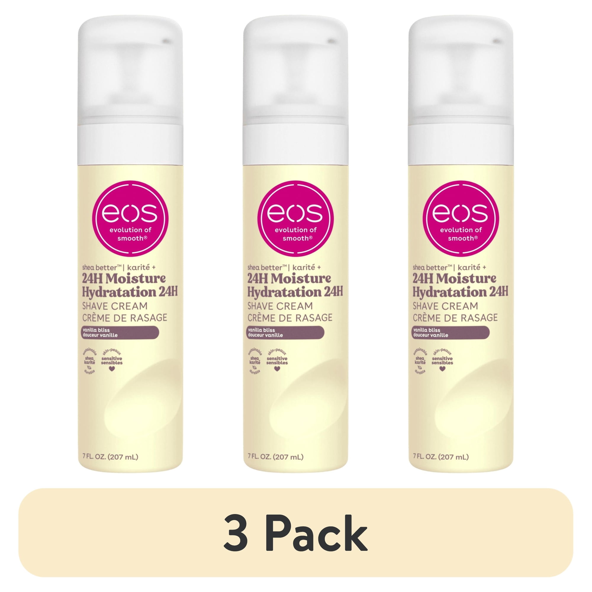 (3 pack) eos Shea Better Womens Shaving Cream, Vanilla Bliss, Smooth Skin Moisturizing Formula, 7 fl oz