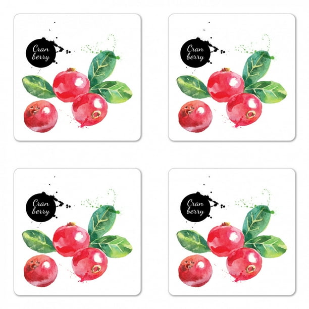 Fruit Coaster Set of 4, Watercolor Cranberry with Grunge ...