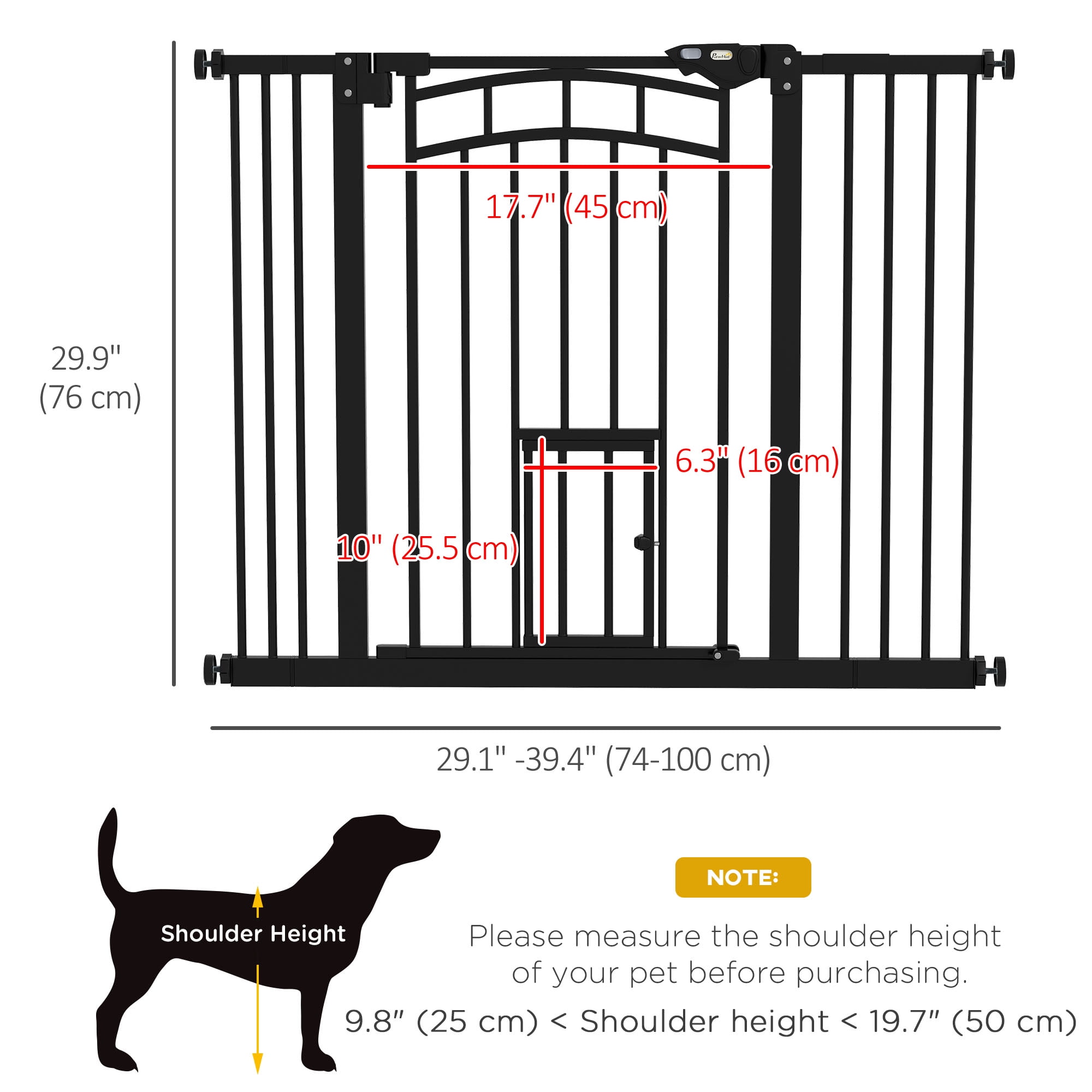 PawHut Pressure Mounted Dog Gate Auto Close for 29 39.4 Wide Black Walmart