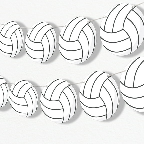 Big Dot of Happiness Volleyball Garland Banner, Sports Birthday Party or Baby Shower Decorations Banner, 30 Feet of Cord, 15 Double-Sided White Volleyballs