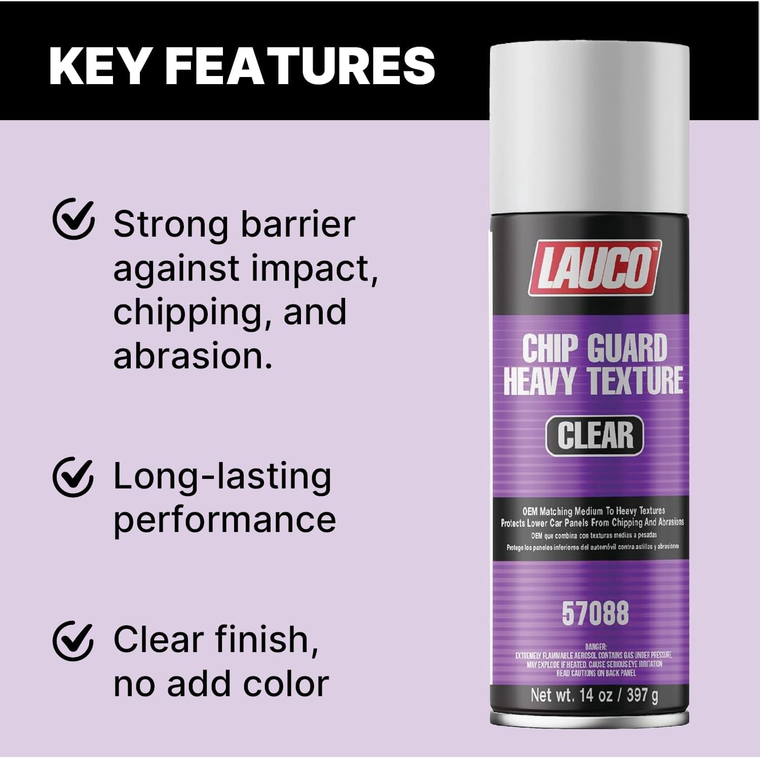 LAUCO Heavy Texture Chip Guard 13 oz Clear Aerosol Spray Can - 57088-2PACK