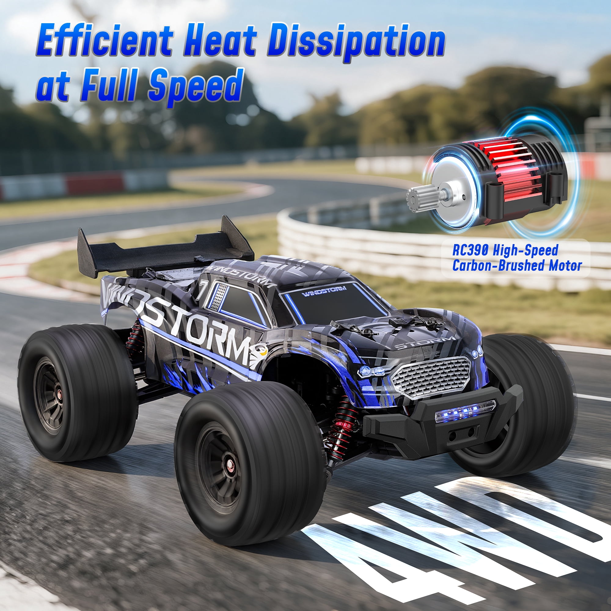 Tcovle 1:14 RC Cars, 40+ KM/H Fast RC Monster Truck Remote Control Car with Metal Drivetrain, 4WD All-Terrain, 2 Batteries, RC Toy Car Gift for Kids, Teens & Adults