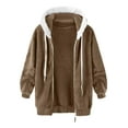 thumbnail image 6 of RYRJJ Winter Coats for Women Fuzzy Fleece Jacket Zip Up Color Block Coat Oversized Warm Hooded Outerwear with Pockets(Brown,XXL), 6 of 7