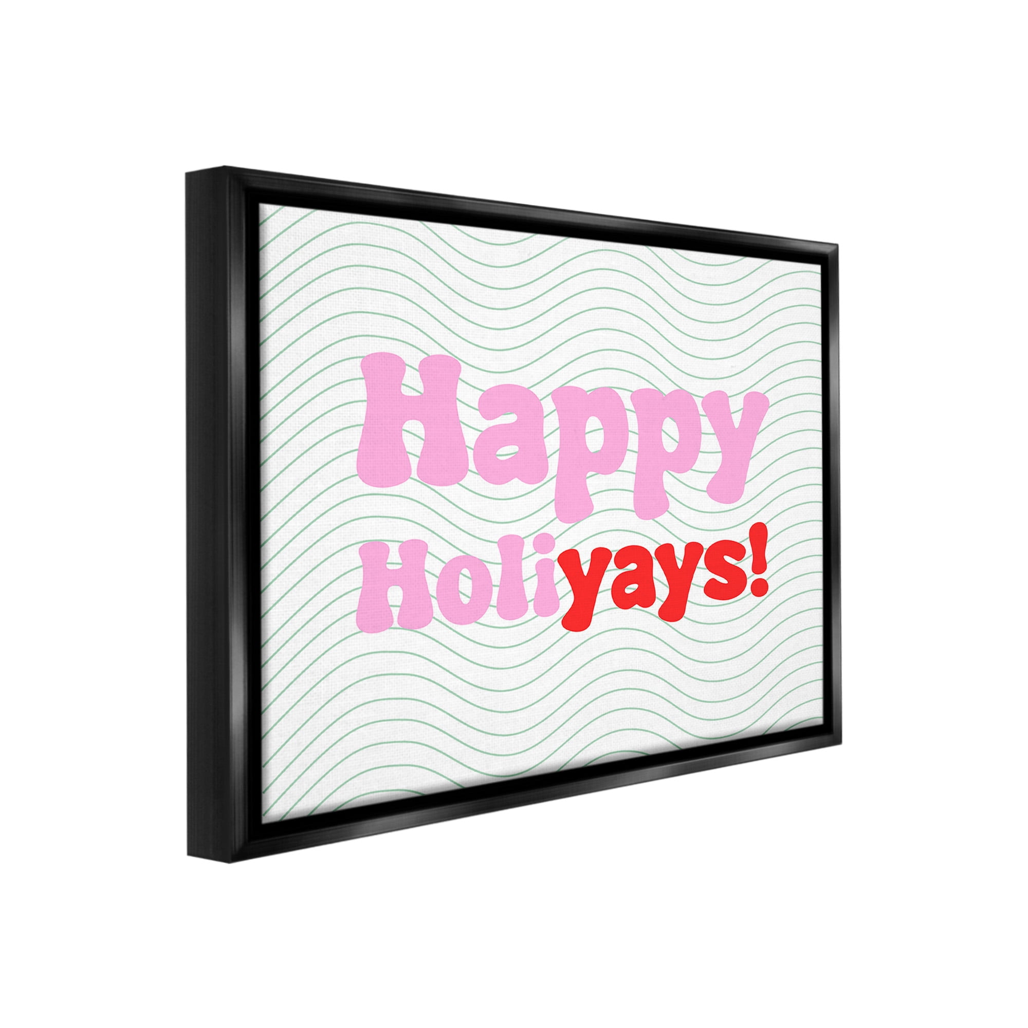 Stupell Industries Happy Holiyays Patterned Holiday Painting Black Floater Framed Canvas Art Print Wall Art, 21 x 17