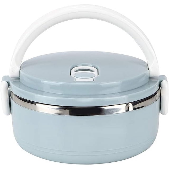 Xiao Hua hot lunch box, small hot food container, portable stainless steel insulated bento with safety buckle, blue, 0.39 inches