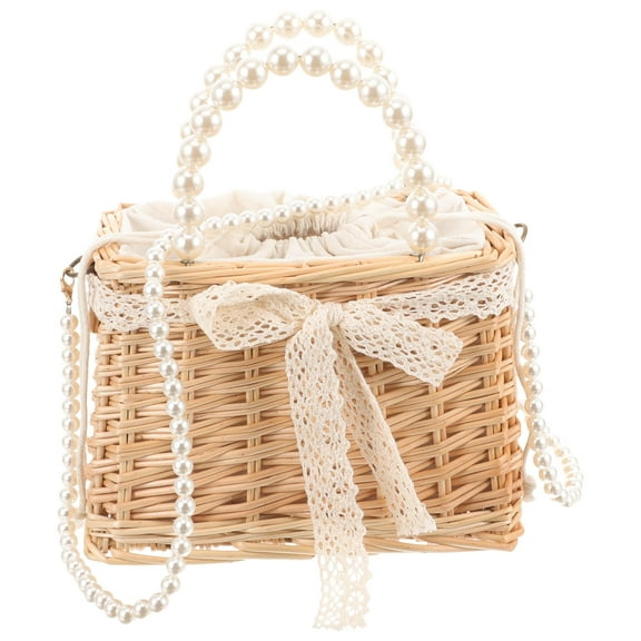 OATIPHO Stylish Bamboo Woven Purse with Bow Decoration and Comfortable Hand Woven Design