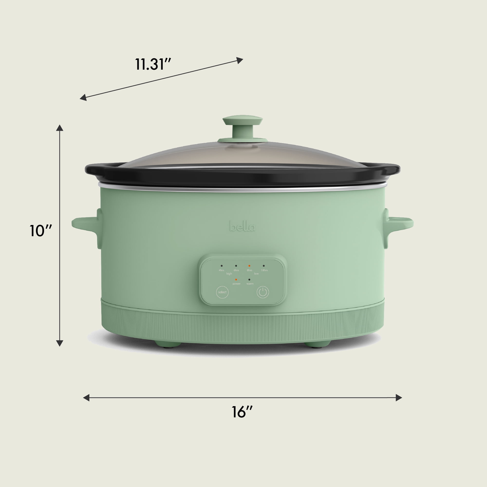 bella 6 Qt Digital Programmable Slow Cooker with Ceramic Nonstick Coating, Adjustable Temperature & Cooking Time, Dishwasher Safe Pot & Tempered Glass Lid, Seaglass
