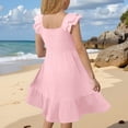 thumbnail image 4 of Grblisyd Dresses for Girls Kids Summer Double Layer Flutter Sleeve Dress Solid Color Square Neck A-line Sundress 5-14 Years, 4 of 4